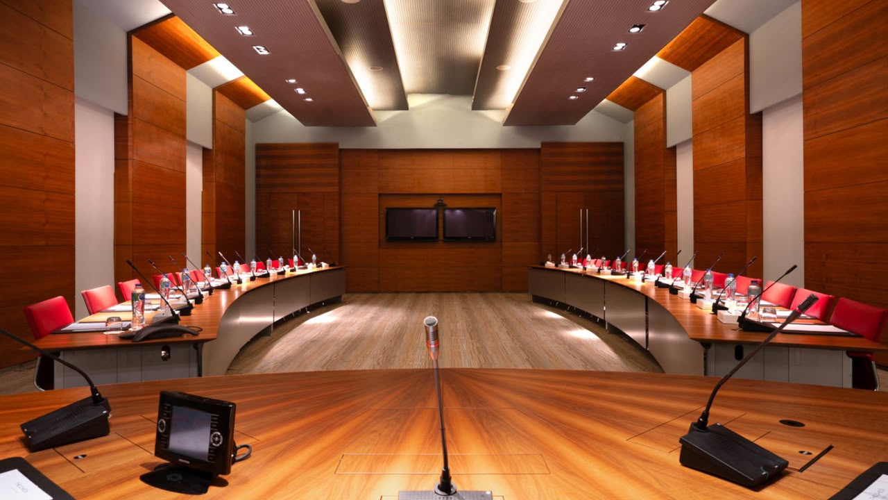A conference space prepared for a gathering